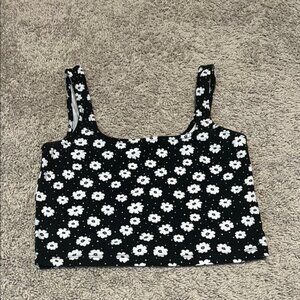 Forever 21 Black and White Floral Crop Tank Top